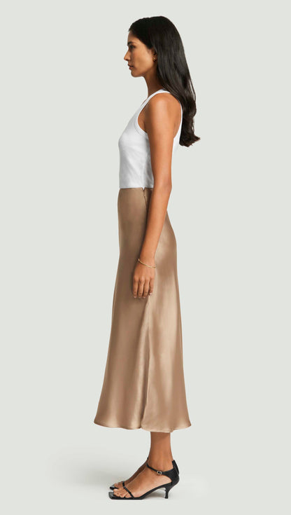 Bias Midi Skirt in Viscose Satin | Taupe