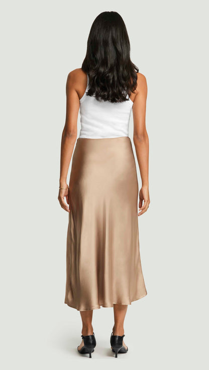 Bias Midi Skirt in Viscose Satin | Taupe