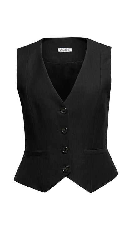 Waistcoat in Viscose Linen Twill | Black