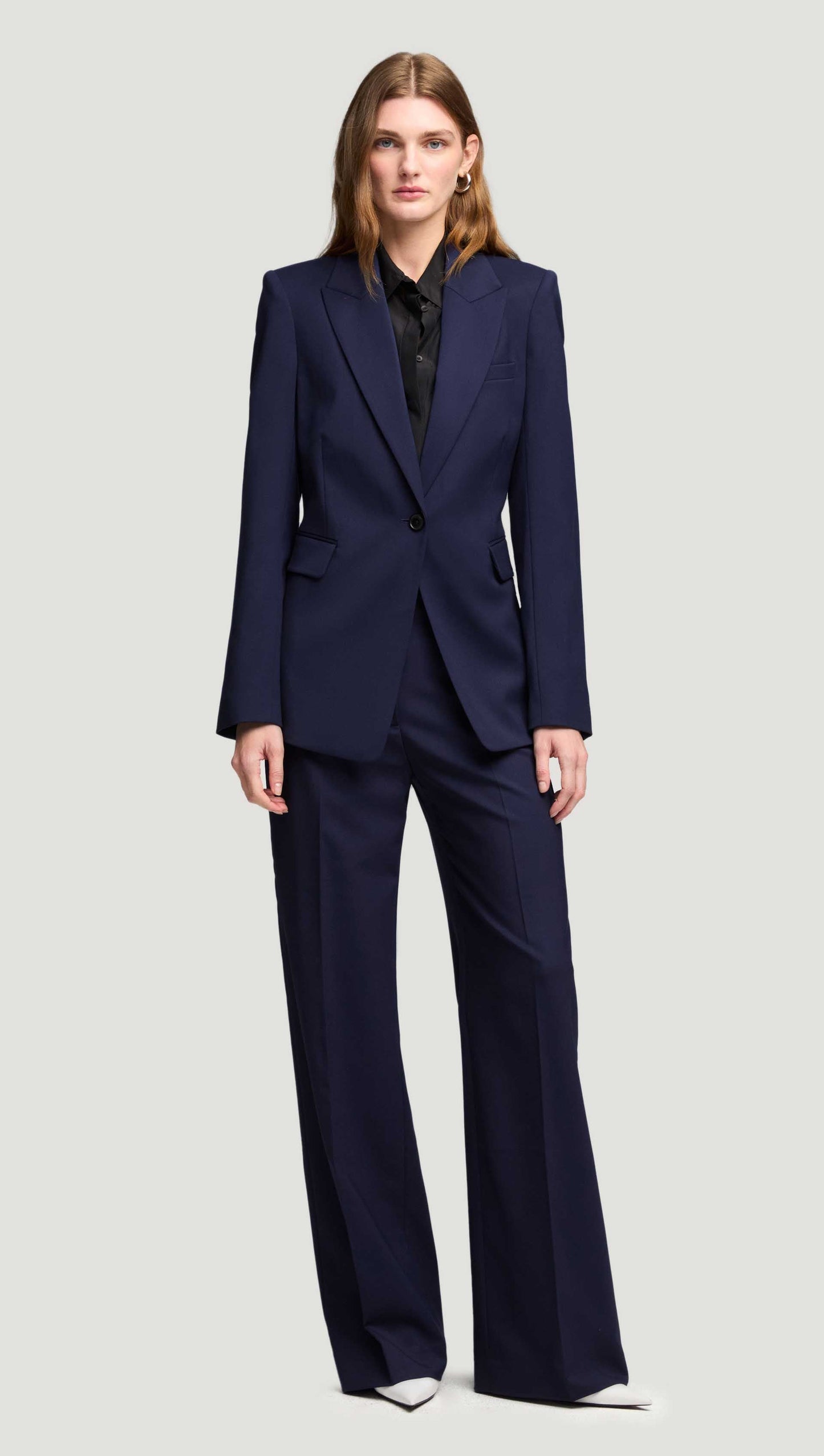 Wide Leg Trouser in Seasonless Wool | Navy
