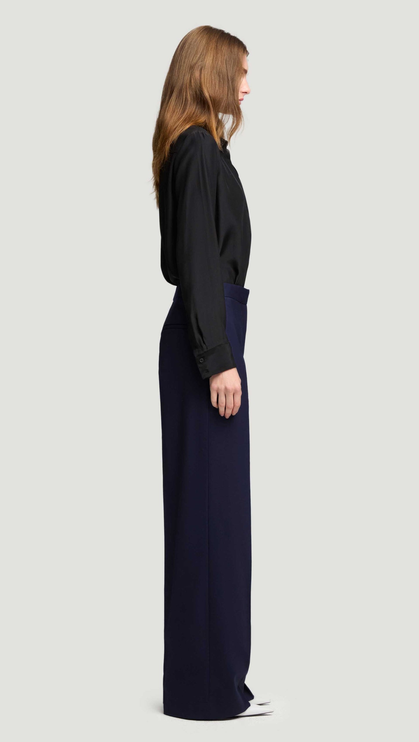 Wide Leg Trouser in Seasonless Wool | Navy