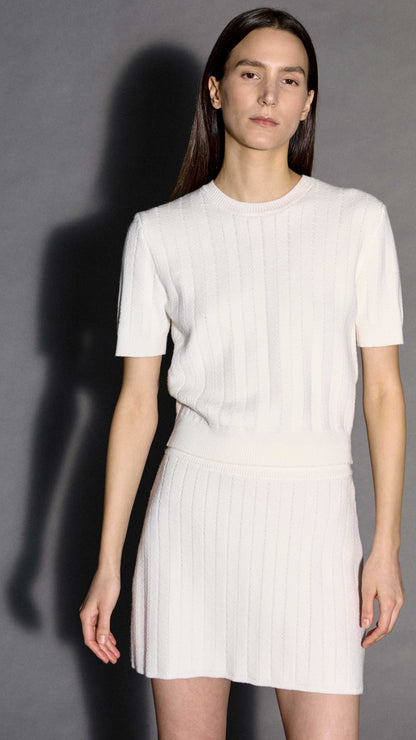 Herringbone Skirt in Viscose Polyester | White