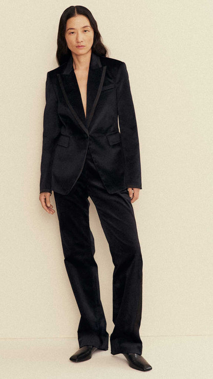 Tuxedo Trouser in Velvet w/Satin Detail | Black