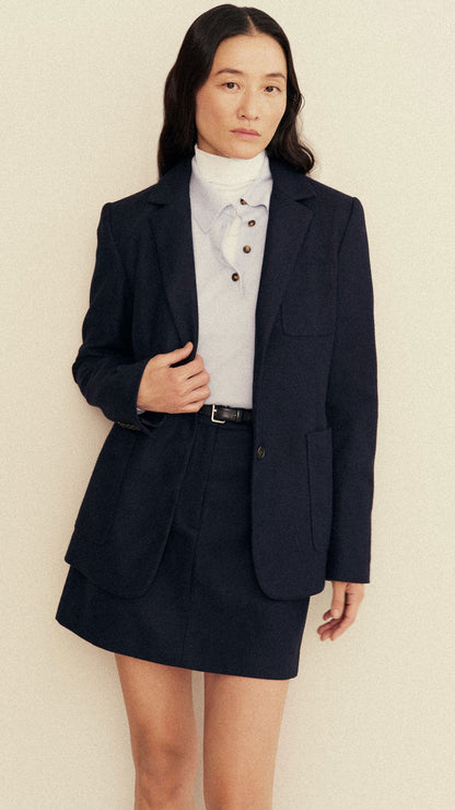 Mini Tailored Skirt in Double-Faced Wool | Navy