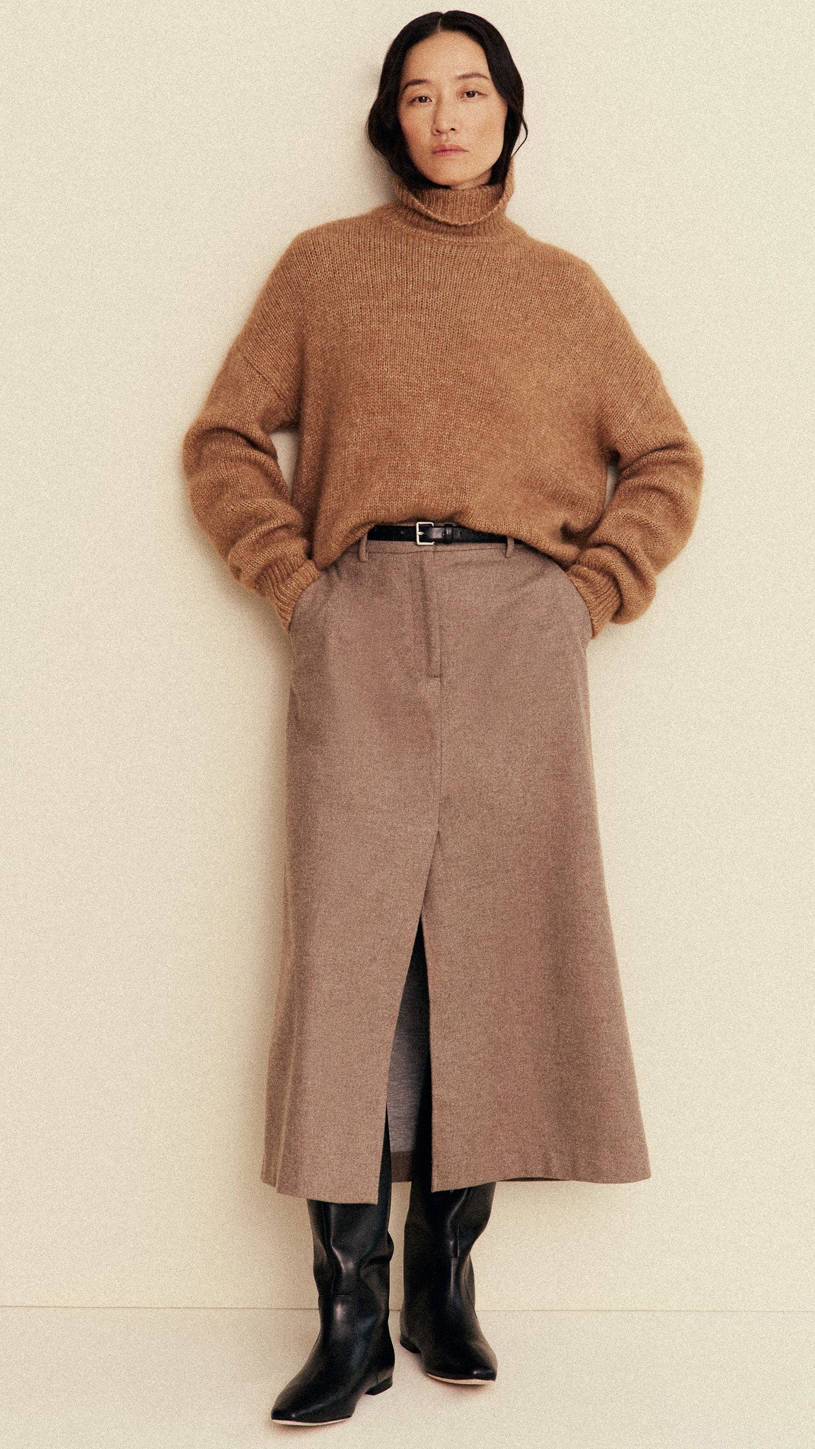 Tailored Skirt in Double-Faced Wool | Oat