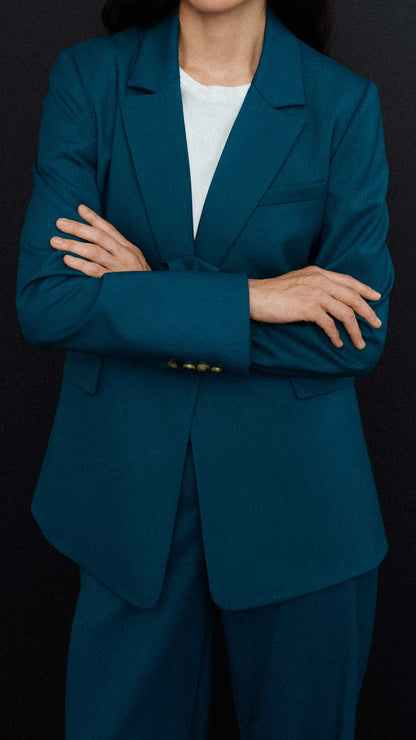 Fitted Notch Lapel Blazer in Seasonless Wool | Teal