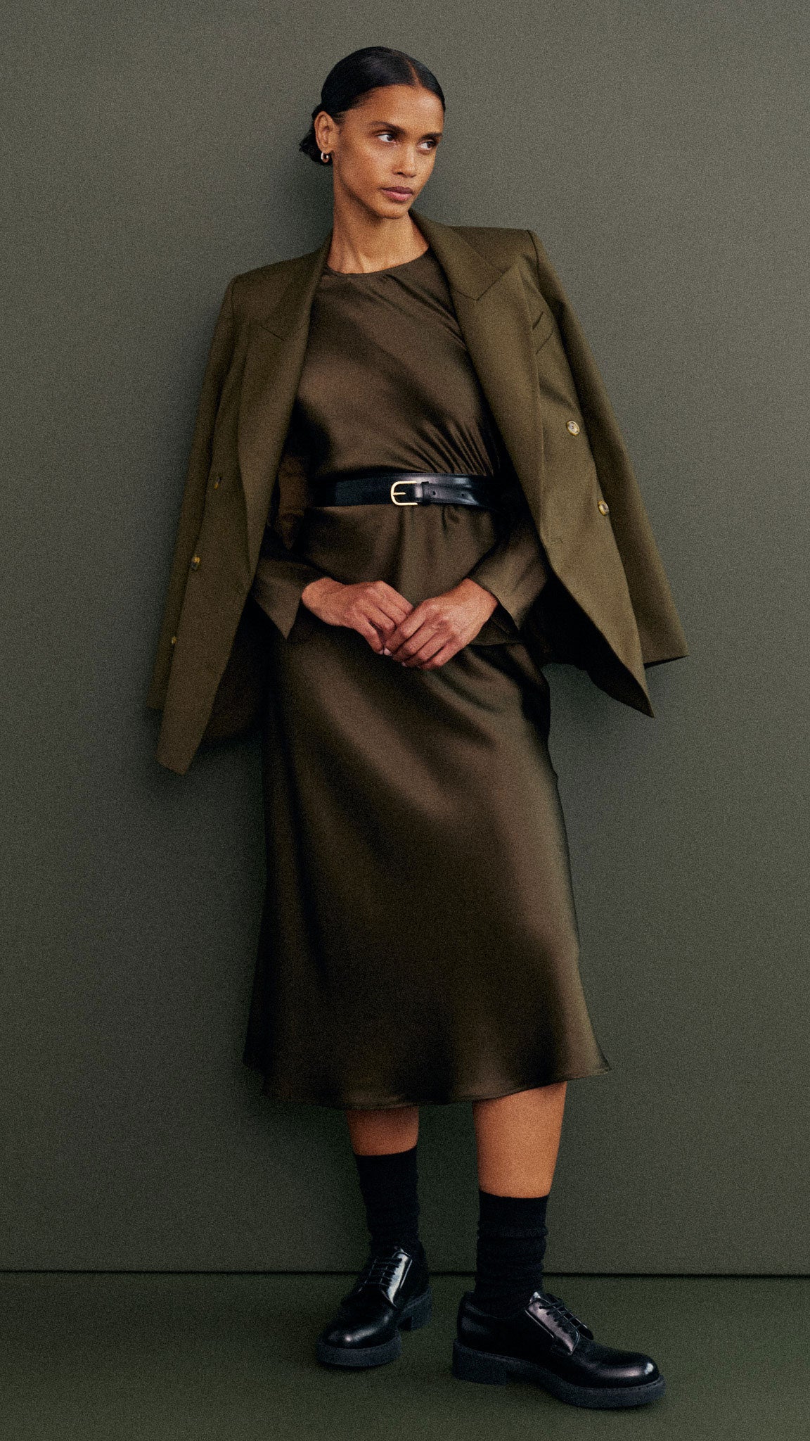 Bias Midi Skirt in Silk Charmeuse | Basil