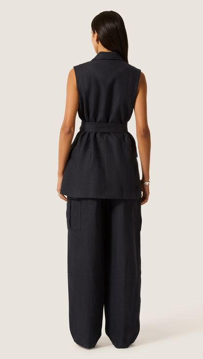 Belted Vest in Linen Twill | Midnight