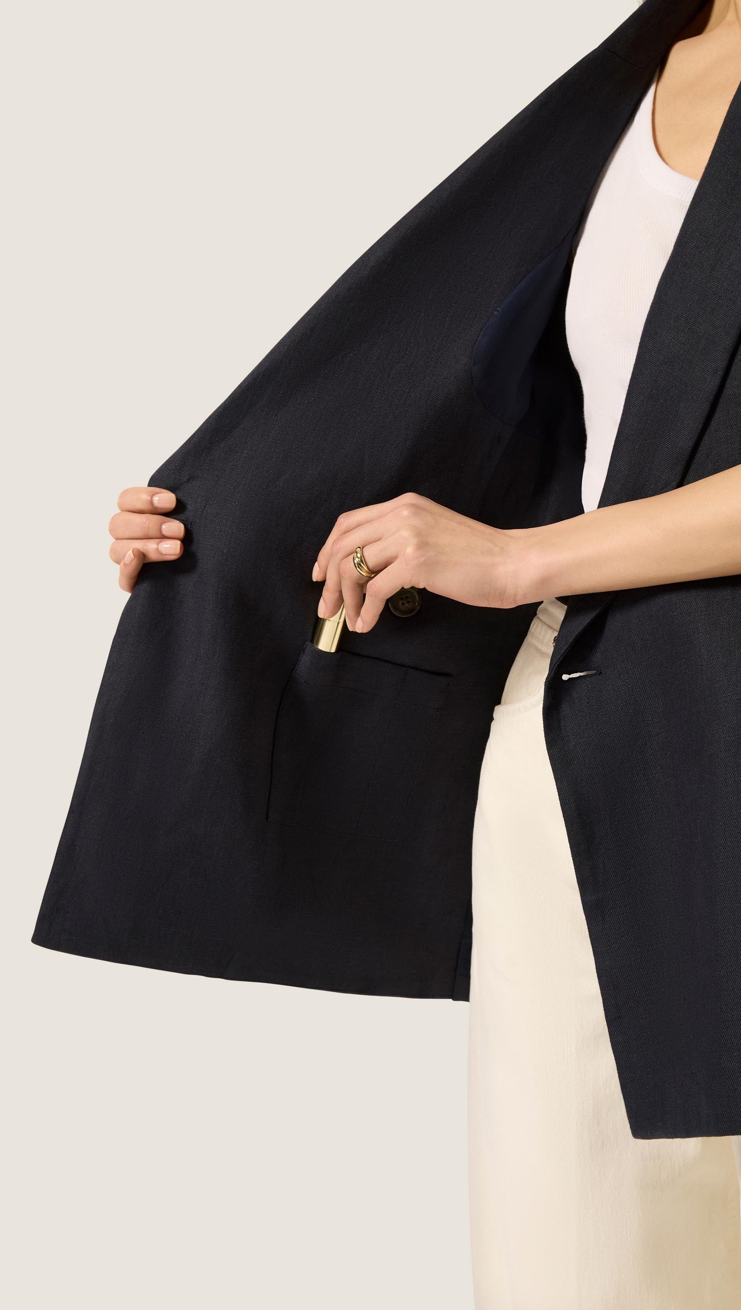 Belted Vest in Linen Twill | Midnight