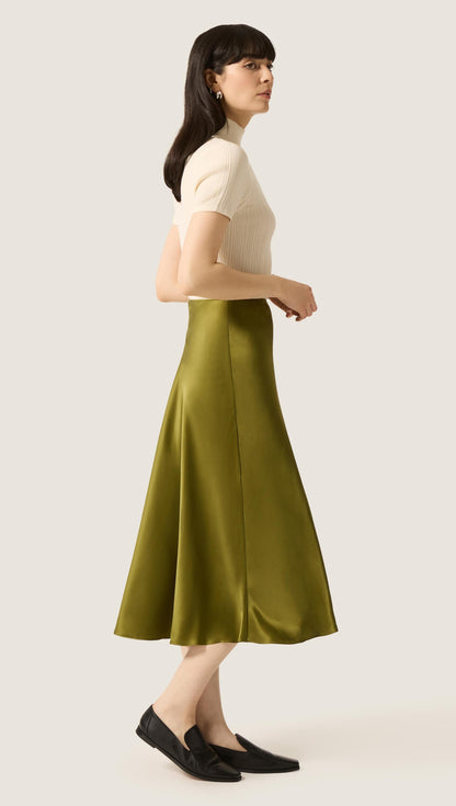 Bias Midi Skirt in Silk Charmeuse | Pickle