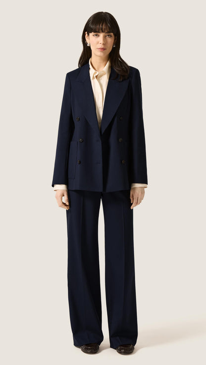 Wide Leg Trouser in Seasonless Wool | Midnight
