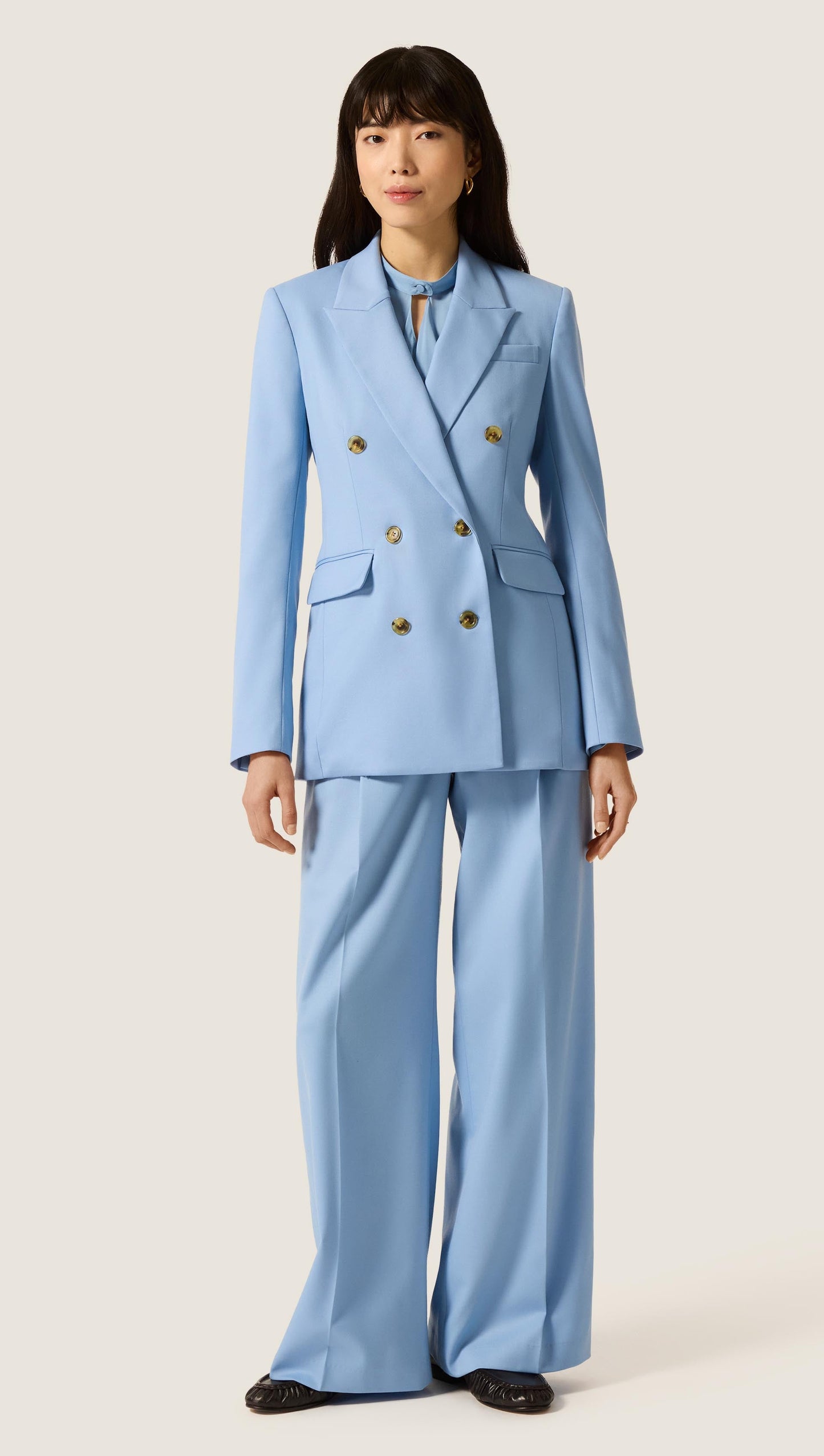 Double-Breasted Blazer in Seasonless Wool | Maya Blue