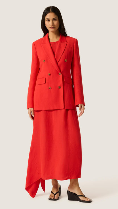 Double-Breasted Blazer in Viscose Linen | Coral Red