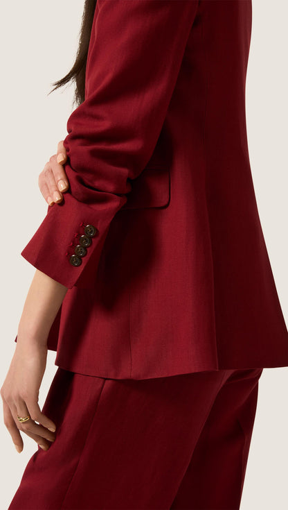 Double-Breasted Crewneck Blazer in Viscose Linen | Maroon