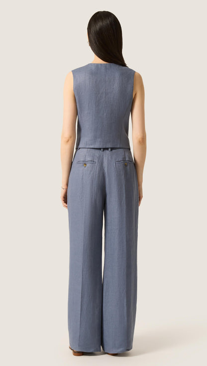 Double-Breasted Waistcoat in Basket Weave Linen | Blue Grey