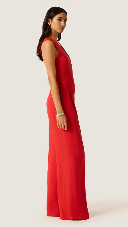 Double-Breasted Waistcoat in Viscose Linen | Coral Red