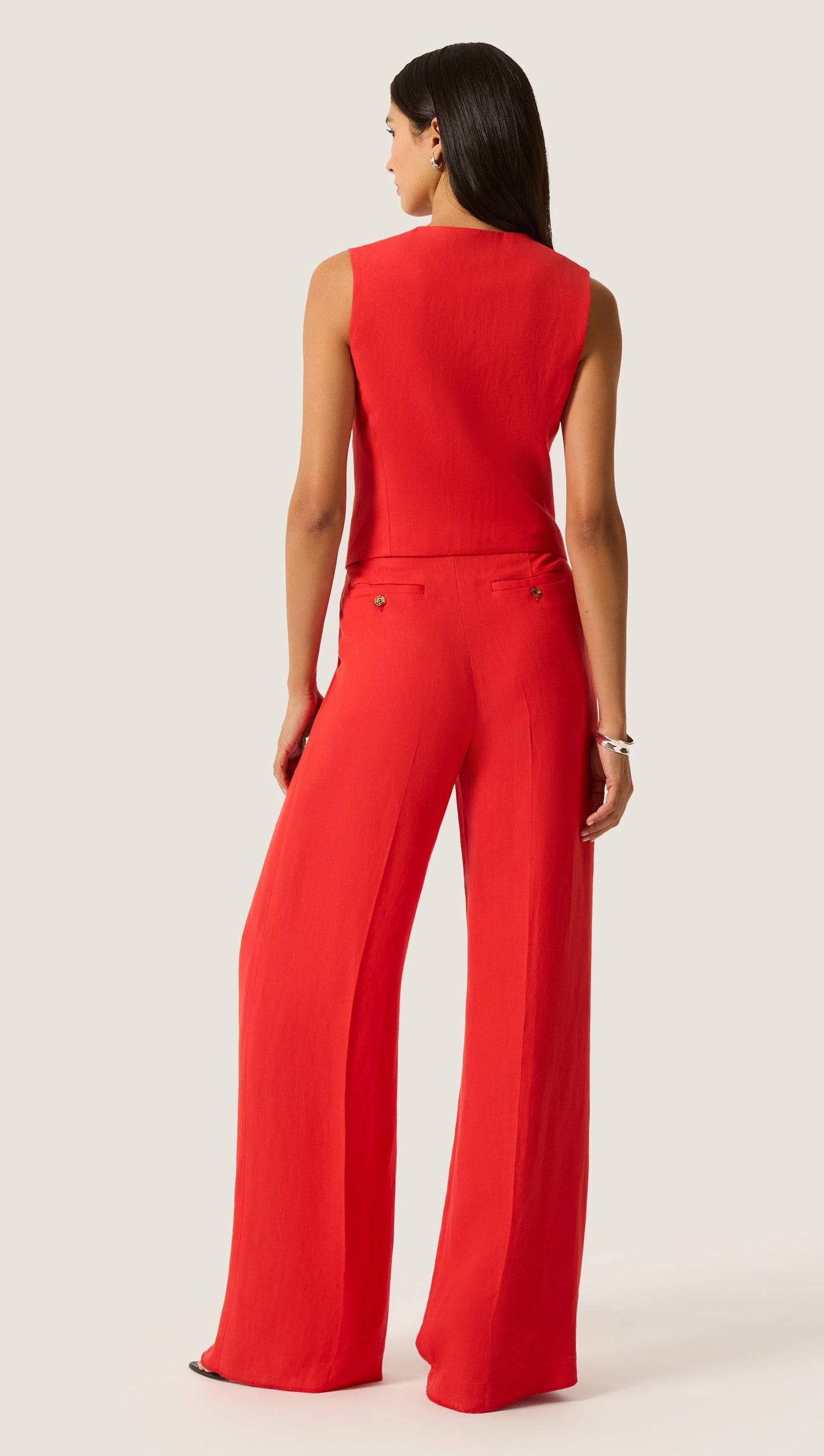 Double-Breasted Waistcoat in Viscose Linen | Coral Red