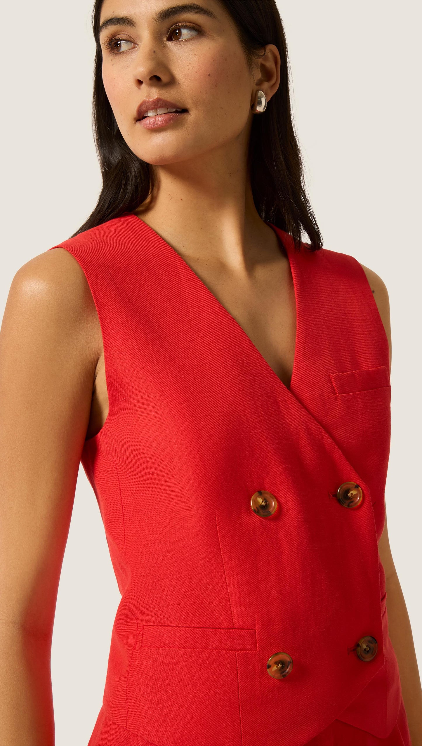 Double-Breasted Waistcoat in Viscose Linen | Coral Red