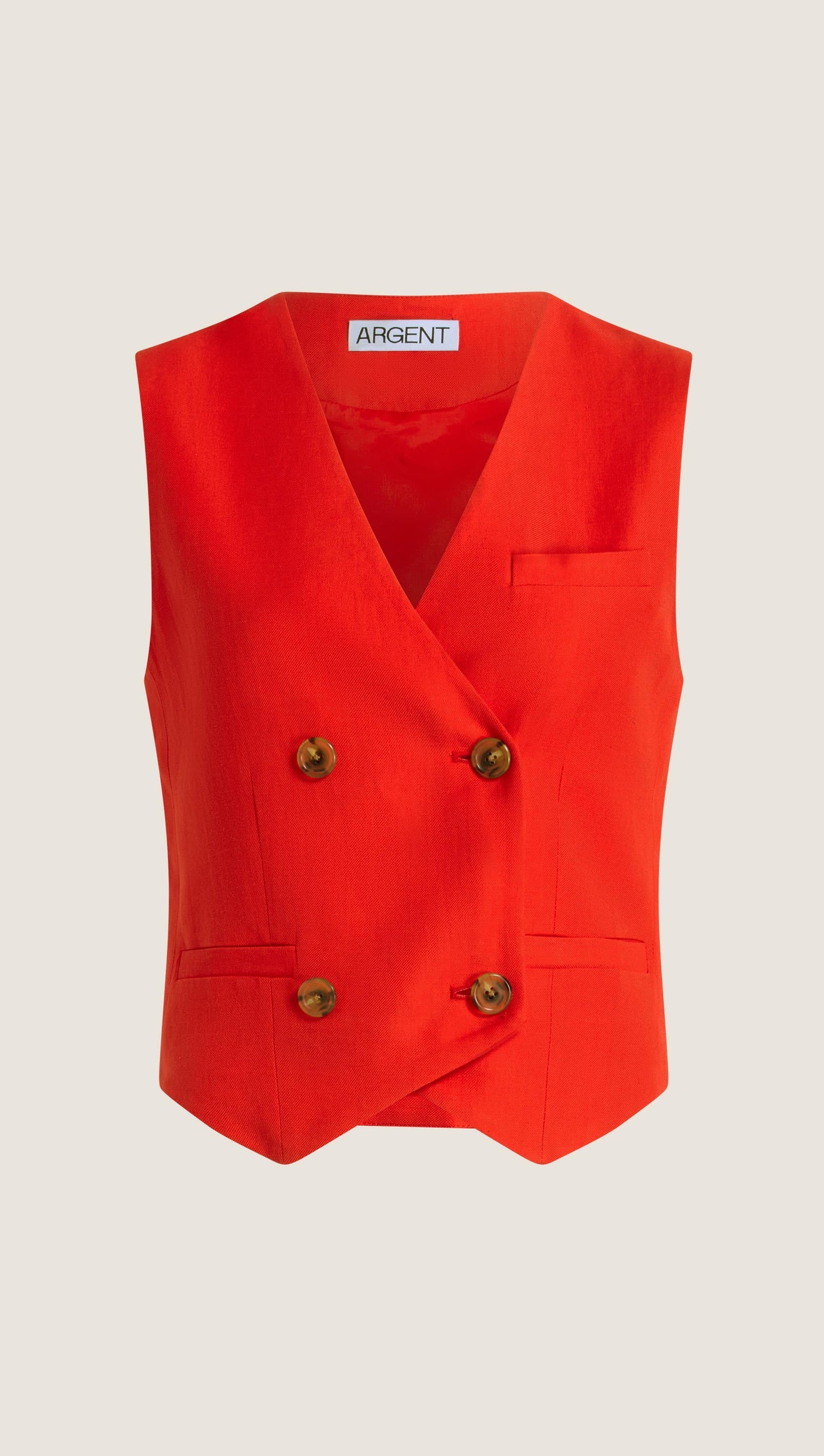 Double-Breasted Waistcoat in Viscose Linen | Coral Red