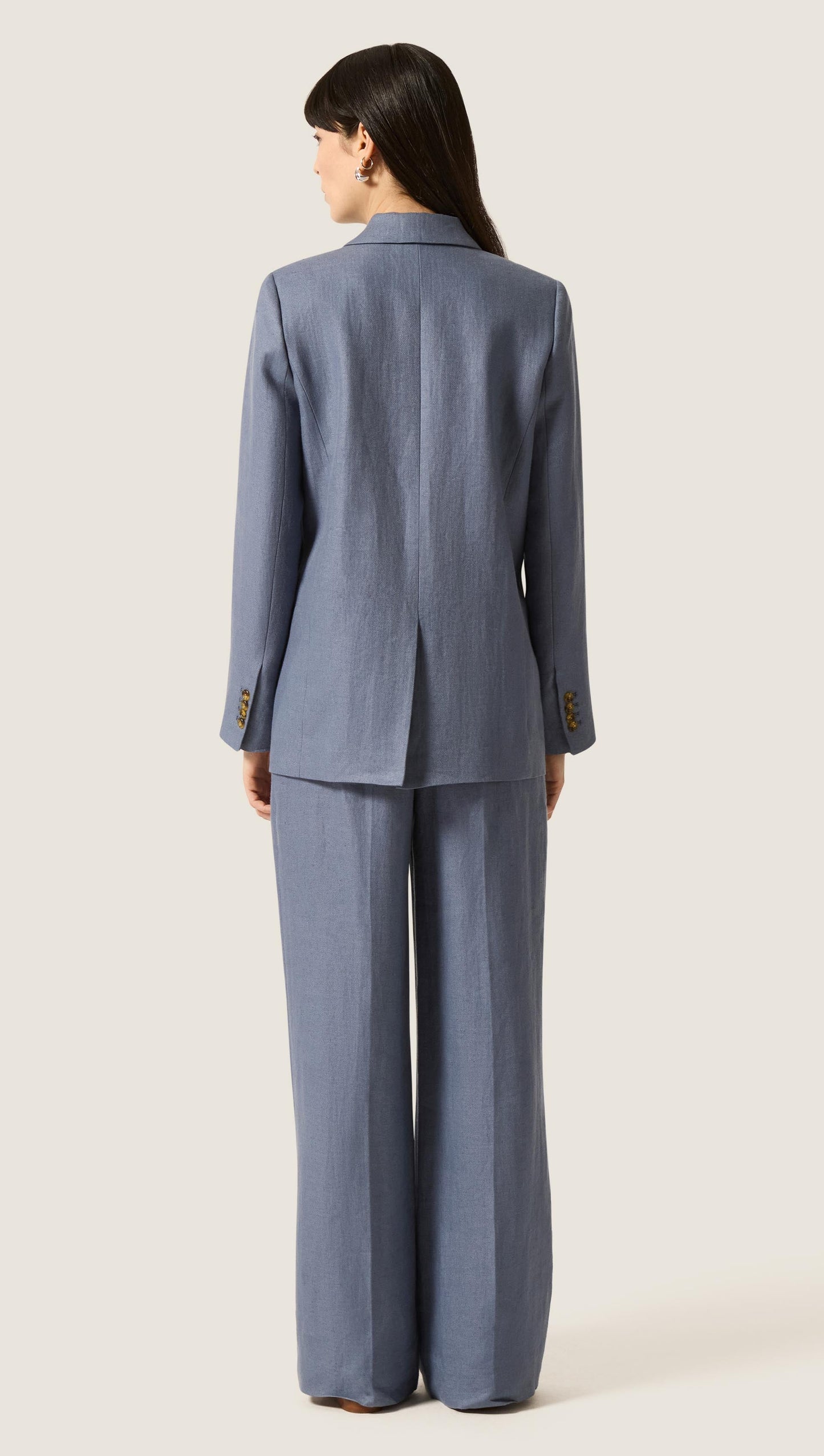 Peak Lapel Blazer in Basket Weave Linen | Blue Grey
