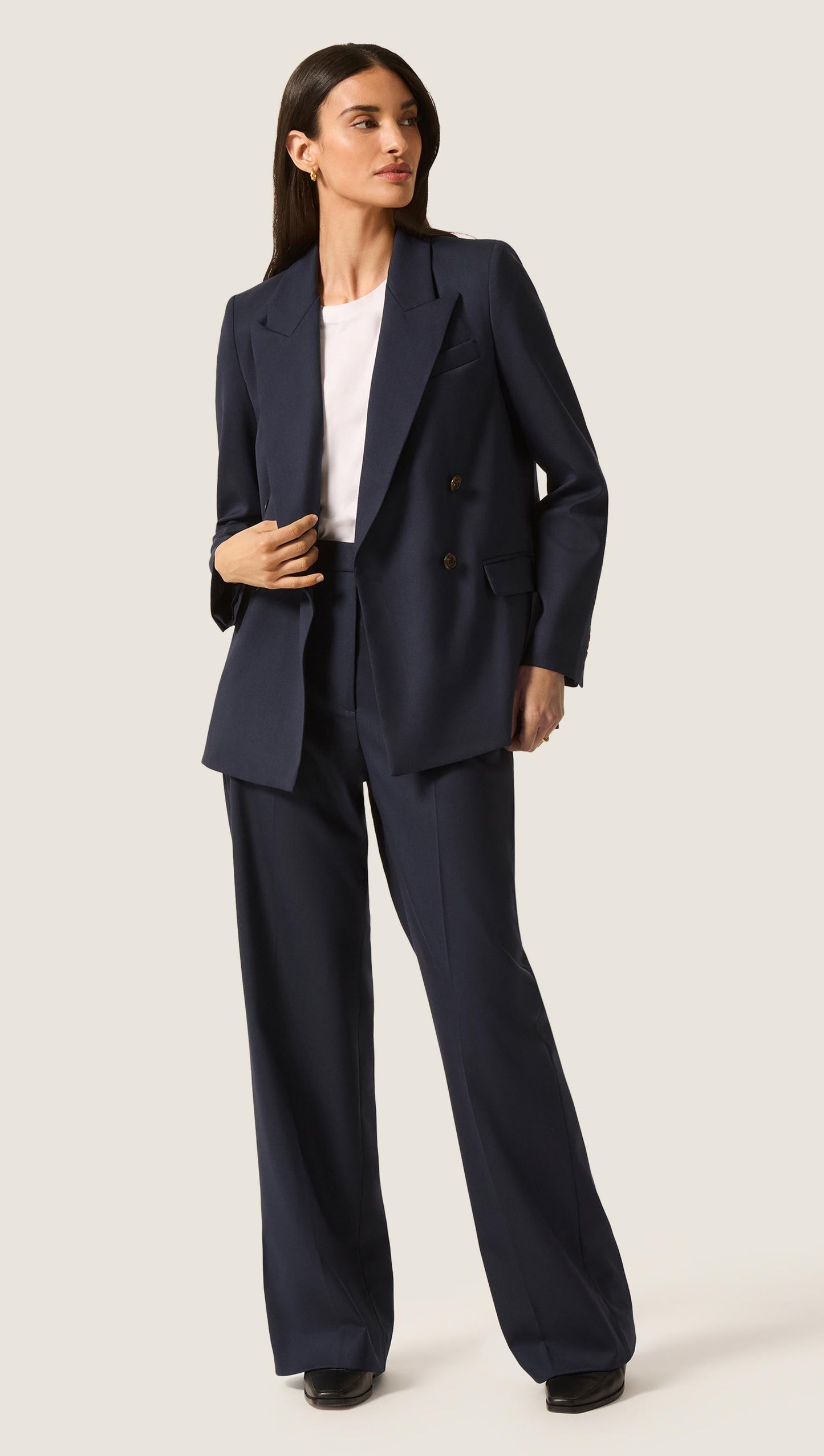 Wide Leg Trouser in Seasonless Wool | Midnight