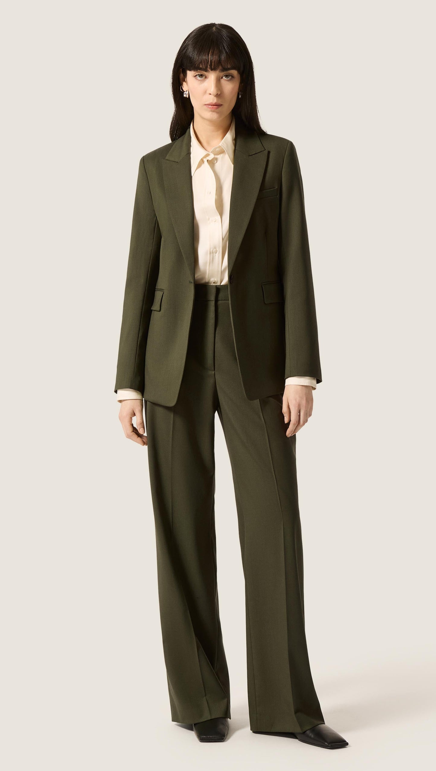 Wide Leg Trouser in Seasonless Wool | Olive