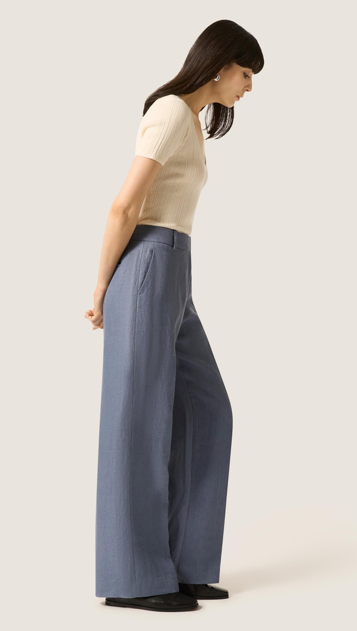 Soho Trouser in Basket Weave Linen | Blue Grey