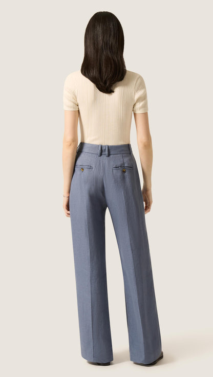 Soho Trouser in Basket Weave Linen | Blue Grey