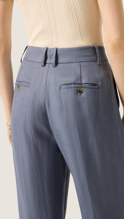 Soho Trouser in Basket Weave Linen | Blue Grey