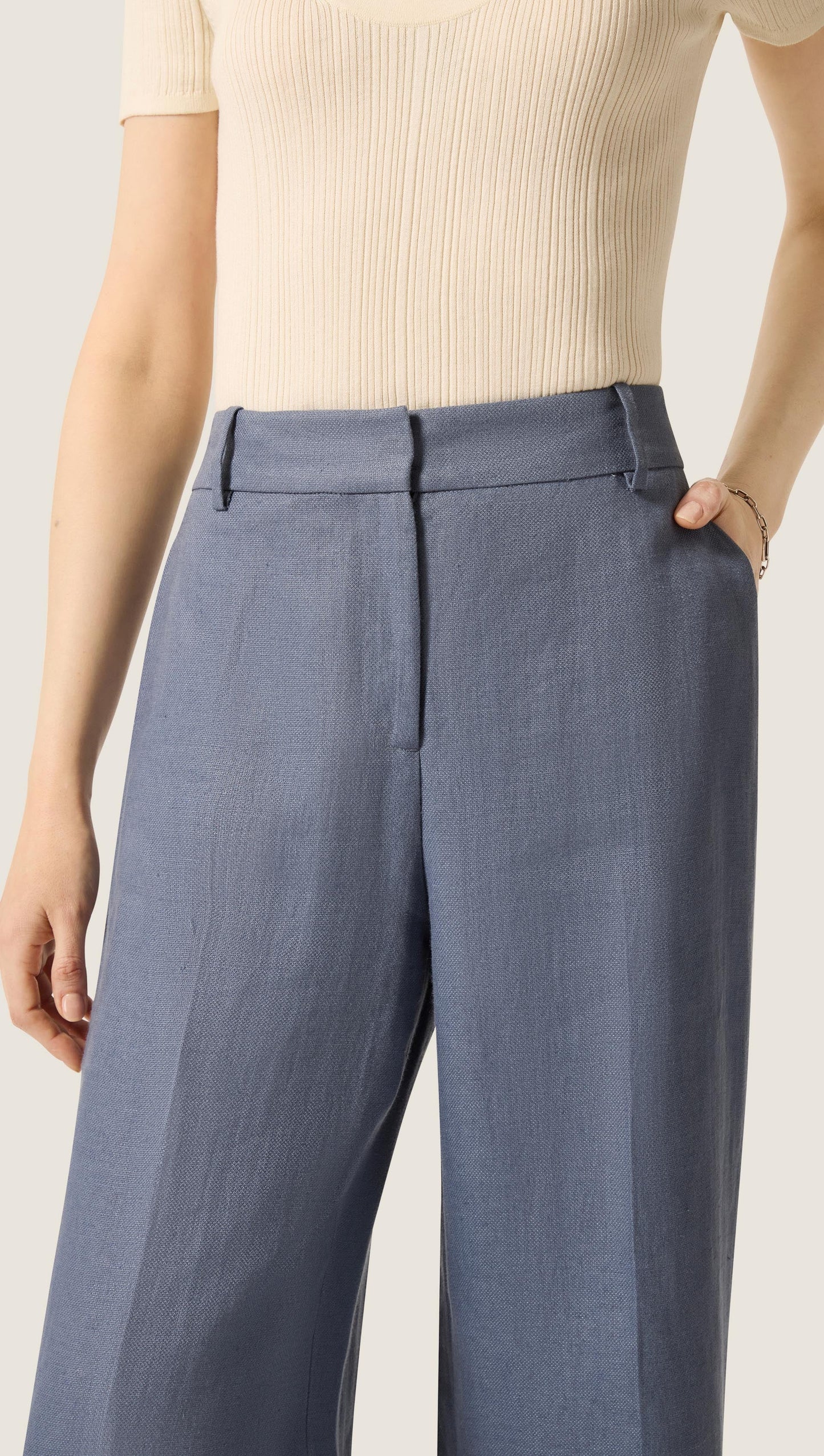 Soho Trouser in Basket Weave Linen | Blue Grey