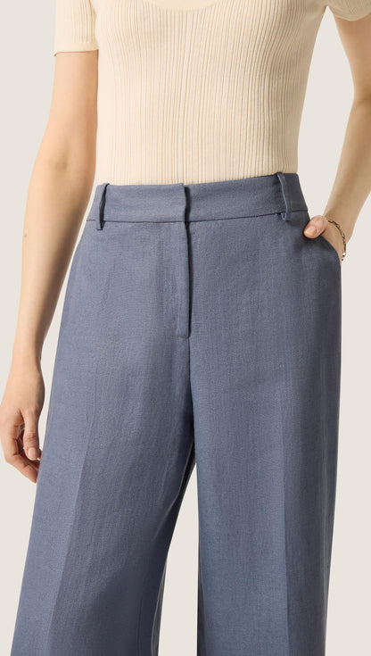 Soho Trouser in Basket Weave Linen | Blue Grey