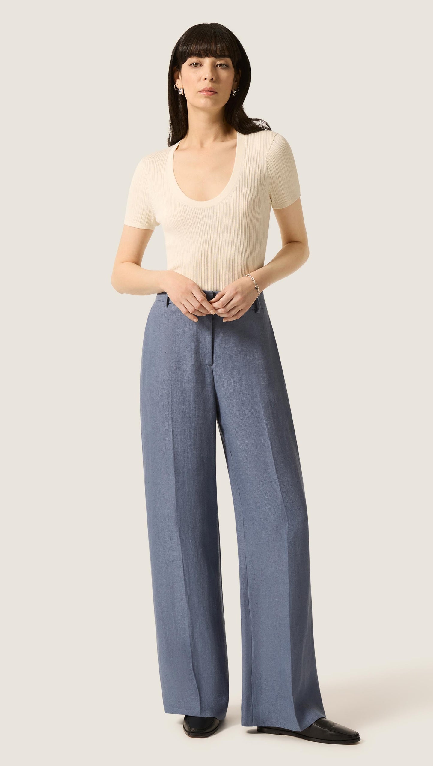 Soho Trouser in Basket Weave Linen | Blue Grey