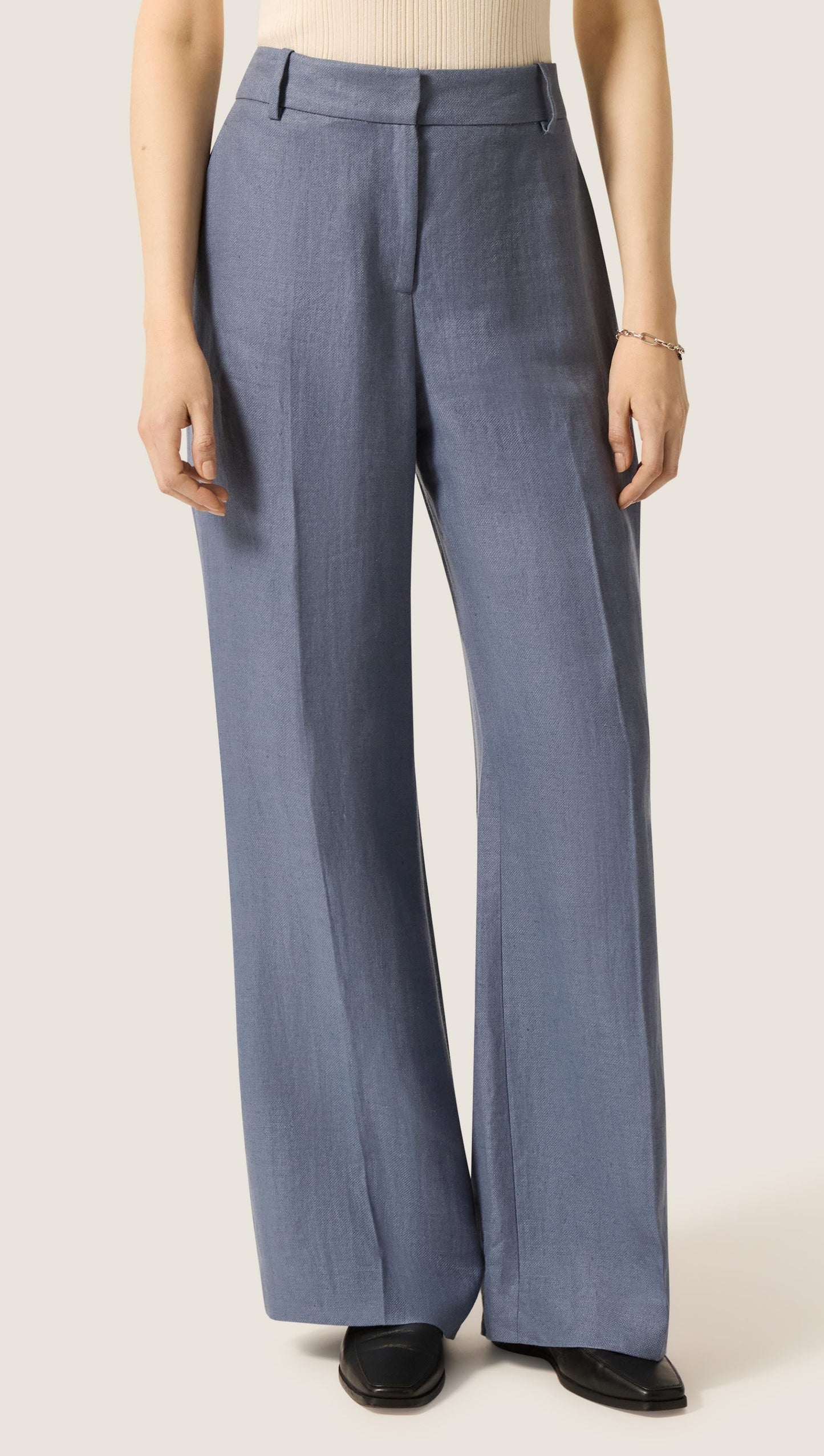 Soho Trouser in Basket Weave Linen | Blue Grey