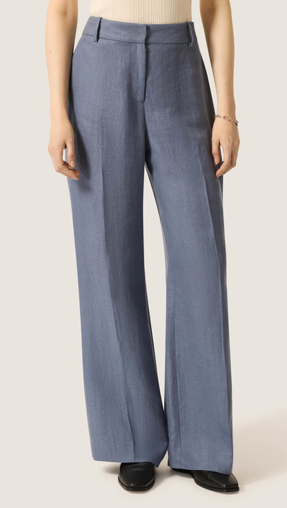 Soho Trouser in Basket Weave Linen | Blue Grey