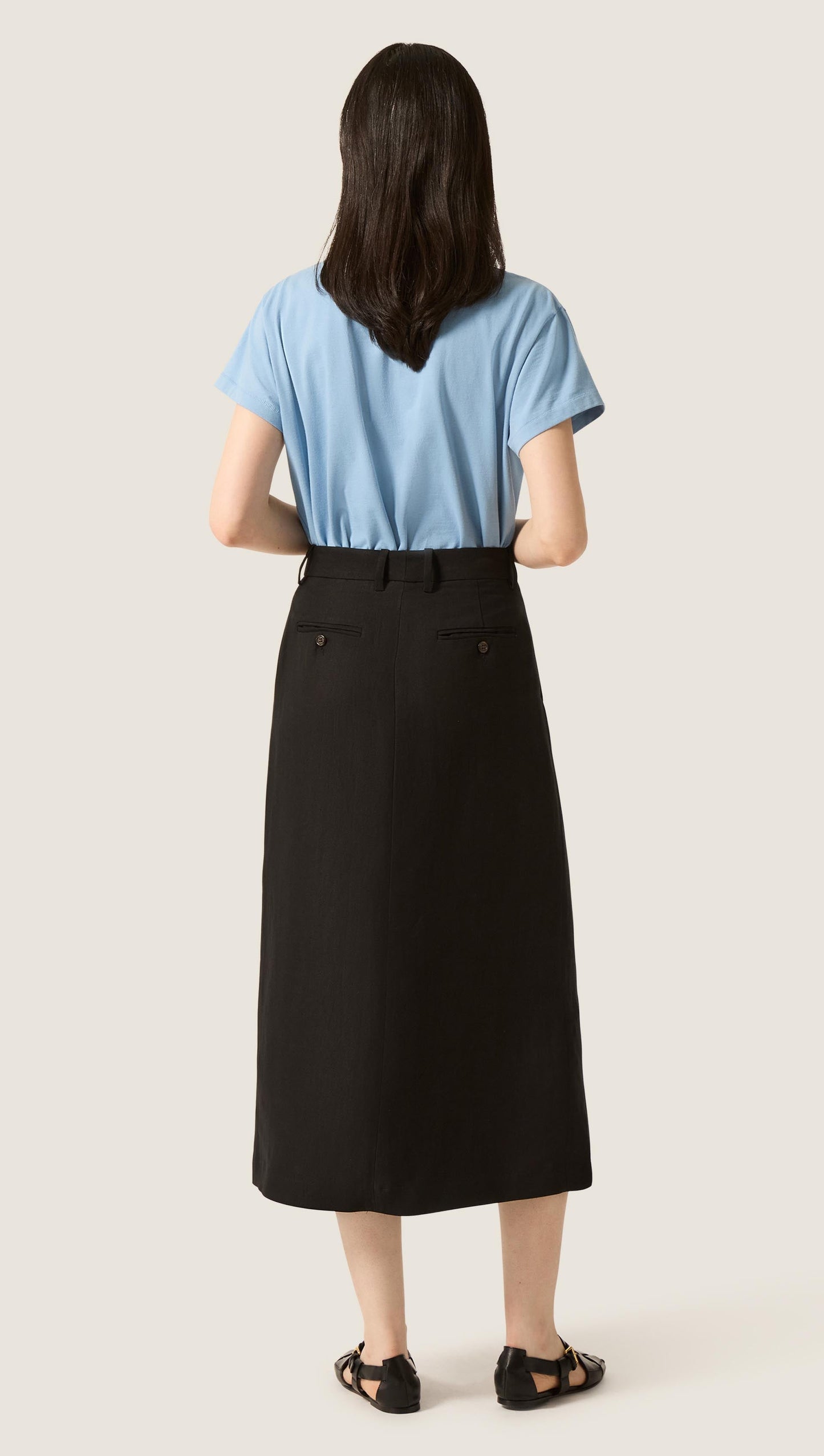 Tailored Skirt in Viscose Linen | Black