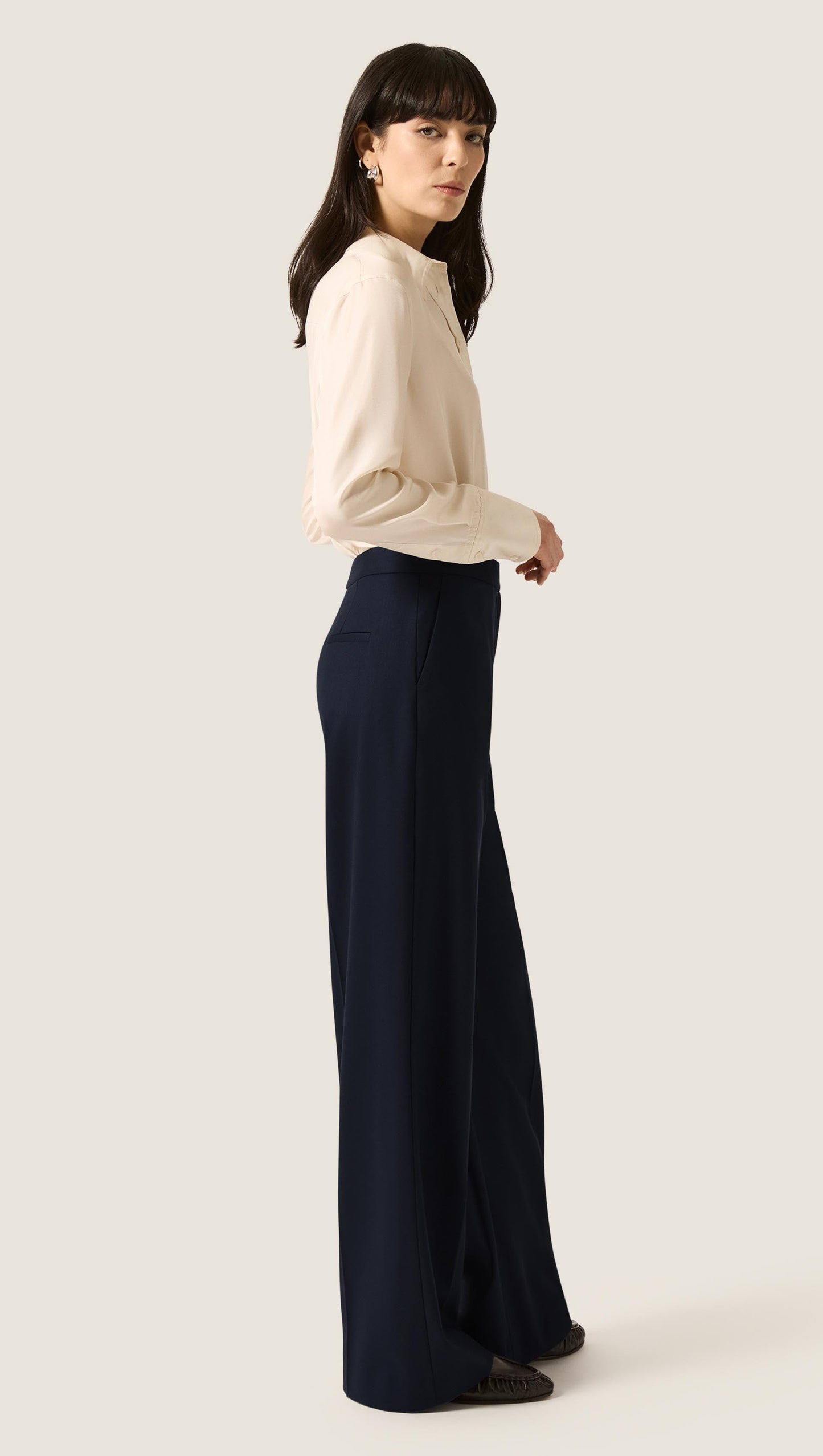 Wide Leg Trouser in Seasonless Wool | Midnight