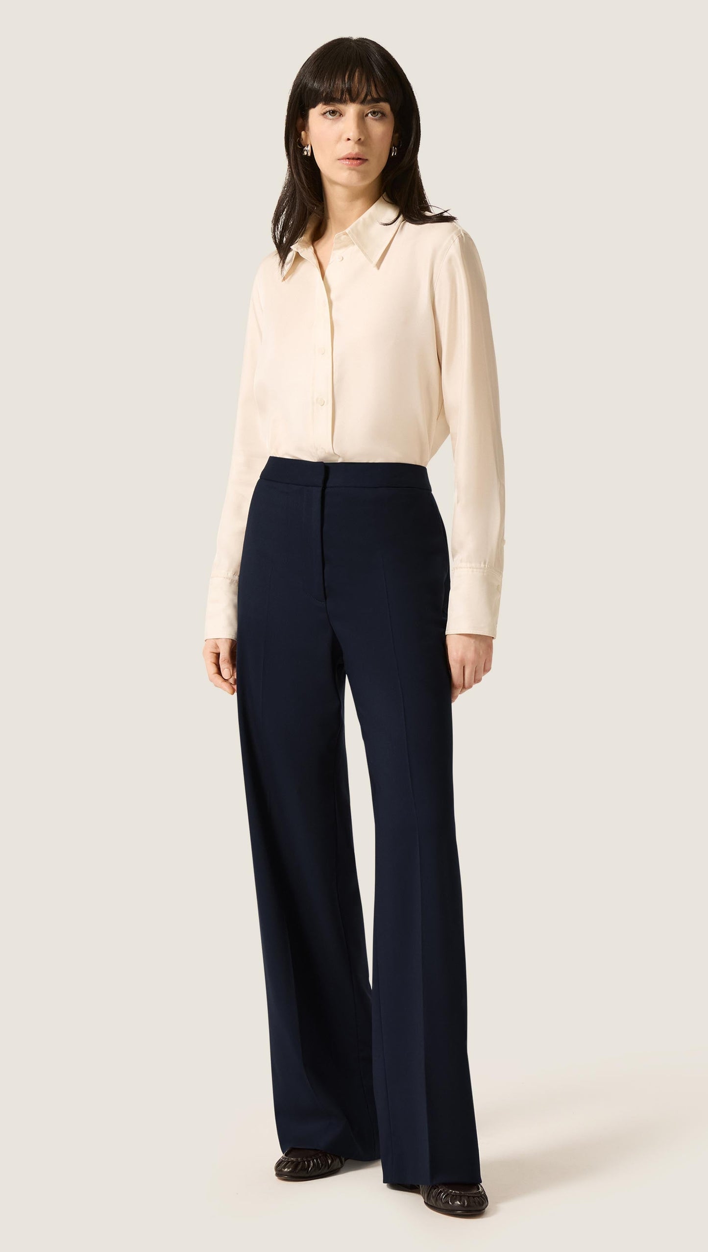 Wide Leg Trouser in Seasonless Wool | Midnight