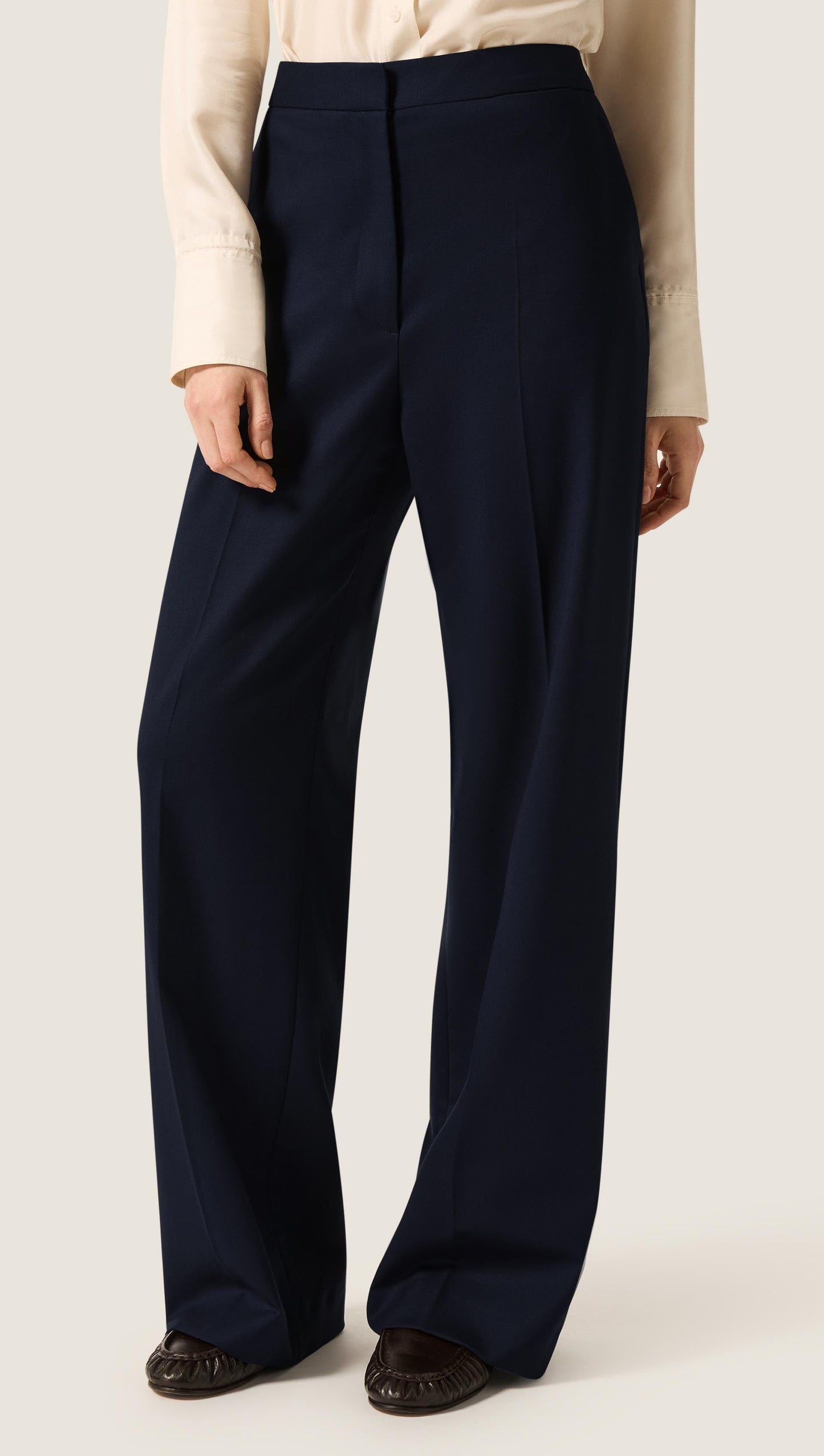 Wide Leg Trouser in Seasonless Wool | Midnight