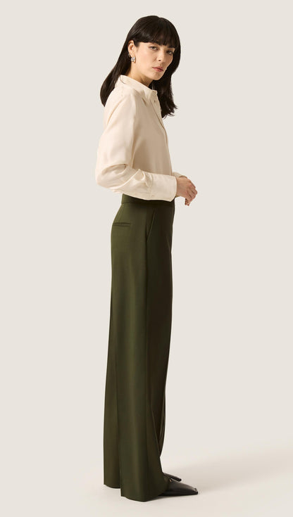 Wide Leg Trouser in Seasonless Wool | Olive