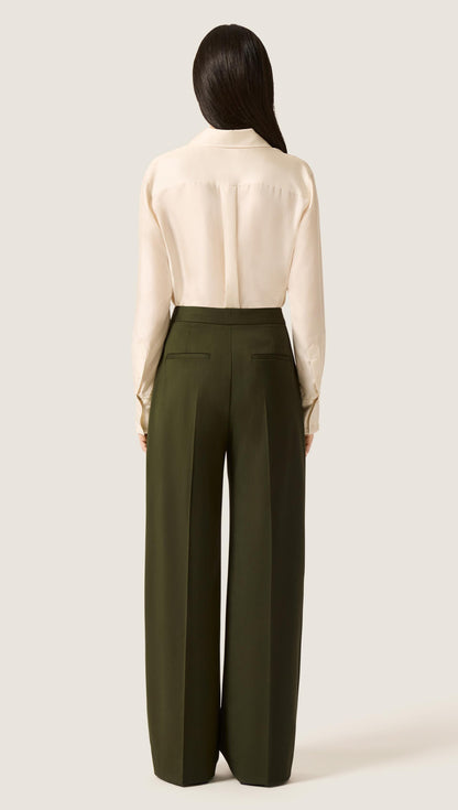 Wide Leg Trouser in Seasonless Wool | Olive
