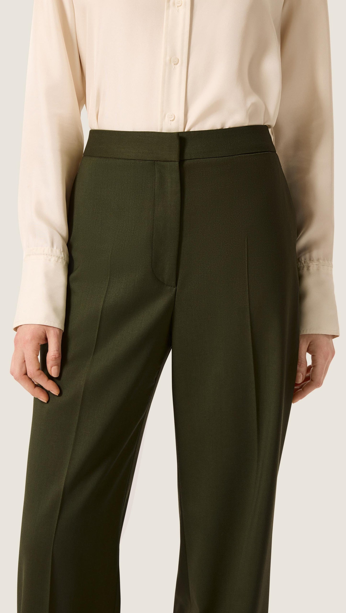 Wide Leg Trouser in Seasonless Wool | Olive