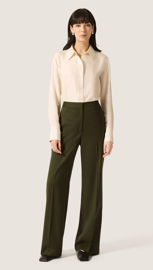 Wide Leg Trouser in Seasonless Wool | Olive