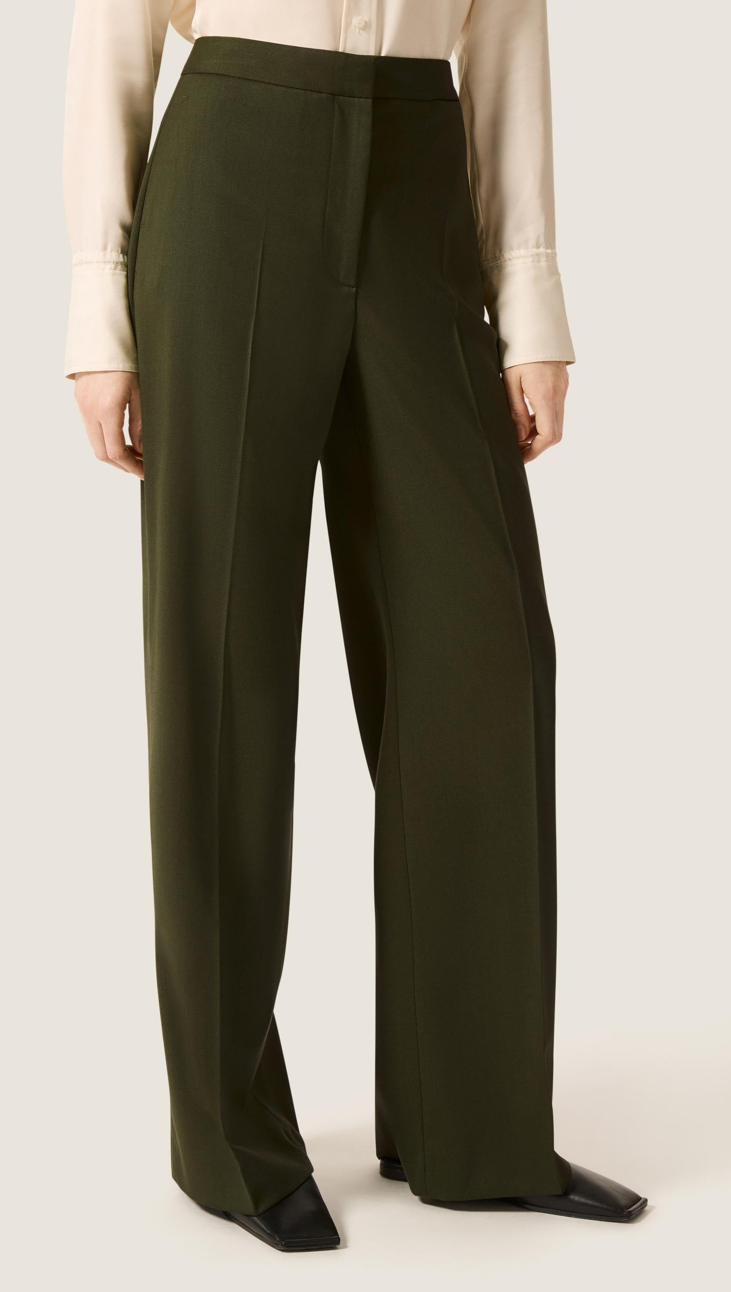 Wide Leg Trouser in Seasonless Wool | Olive