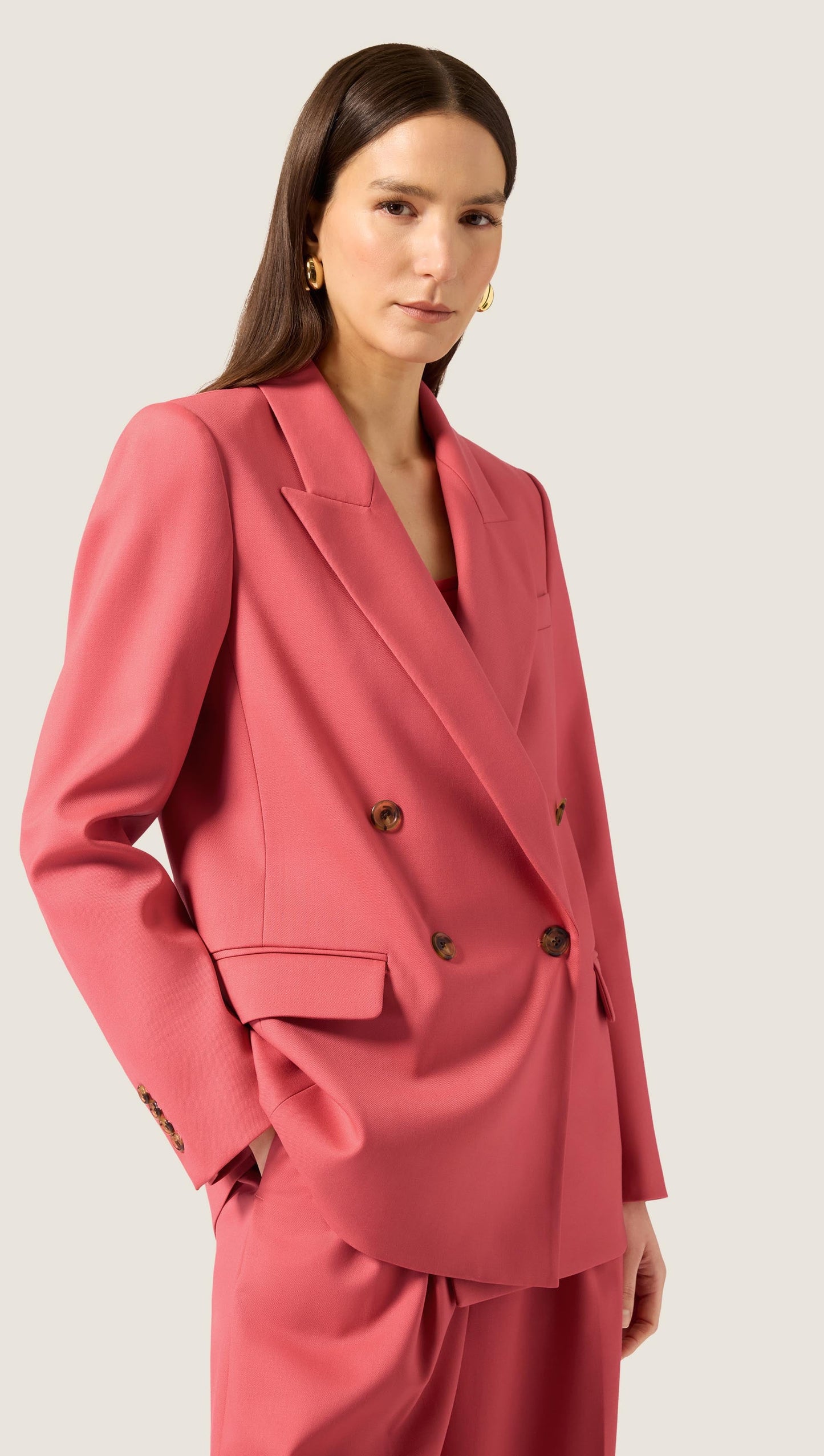 Peak Lapel Blazer in Seasonless Wool | Coral Pink