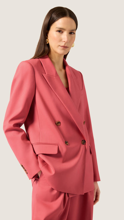 Peak Lapel Blazer in Seasonless Wool | Coral Pink