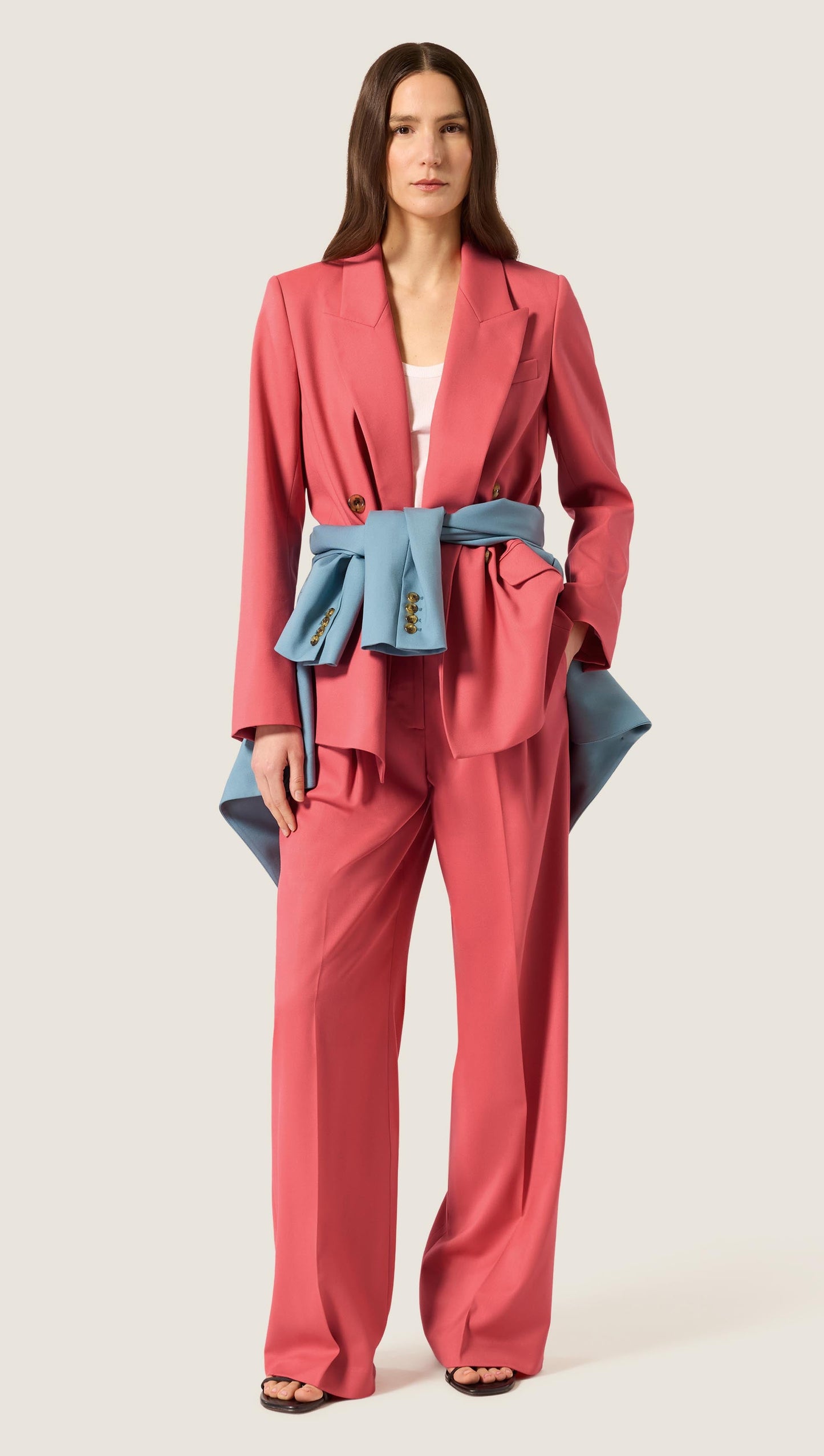 Peak Lapel Blazer in Seasonless Wool | Coral Pink