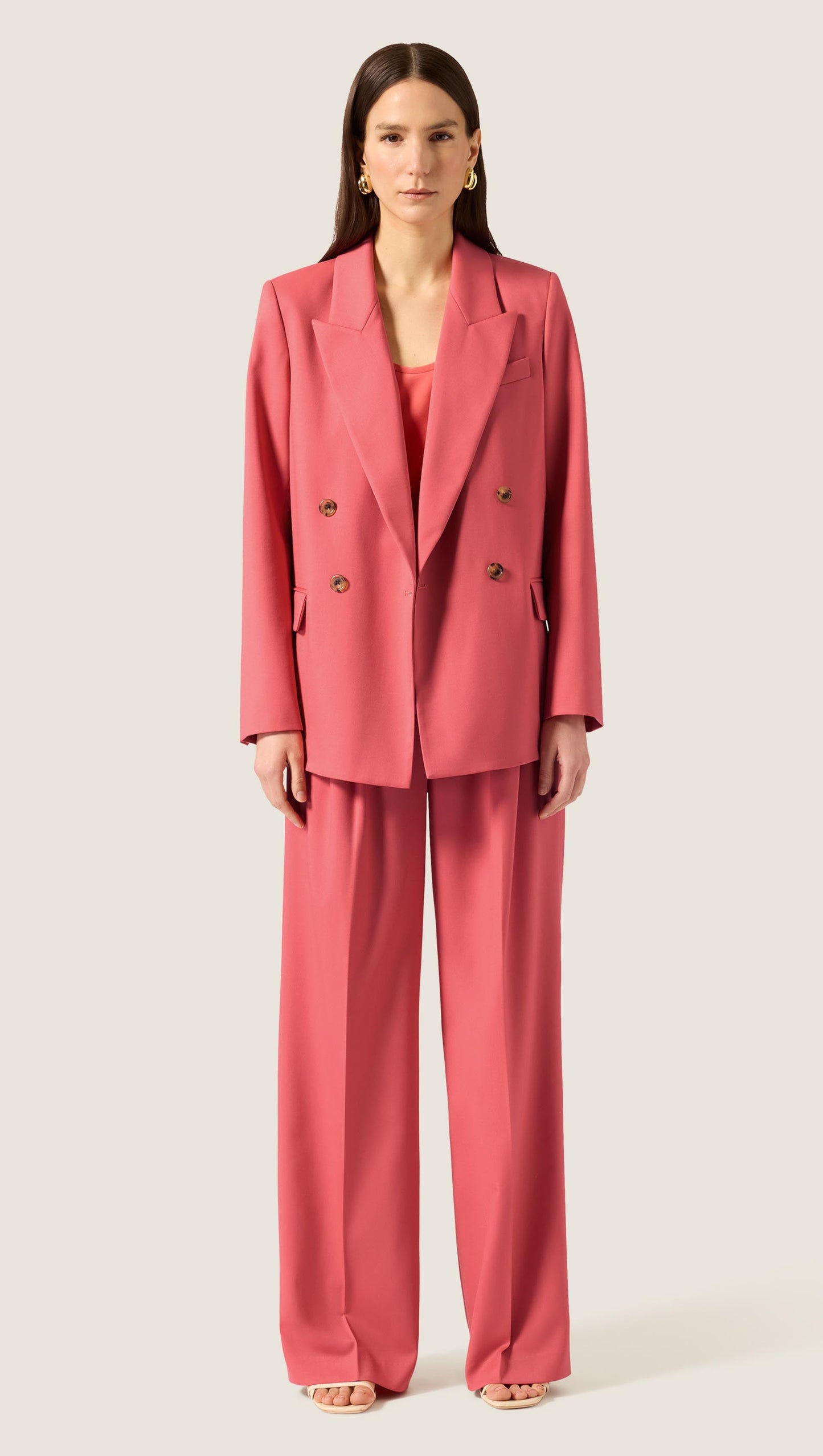 Peak Lapel Blazer in Seasonless Wool | Coral Pink