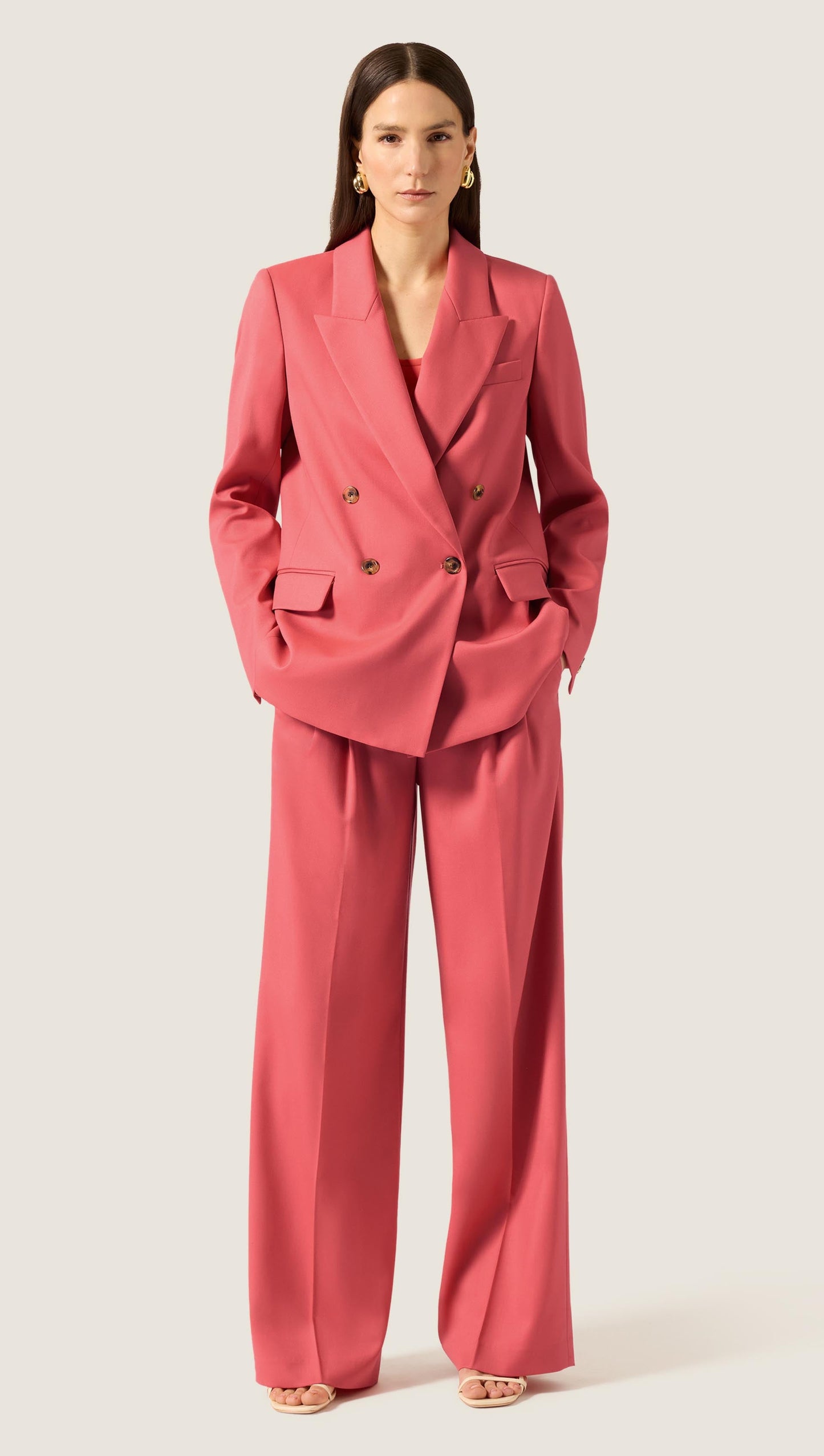 Peak Lapel Blazer in Seasonless Wool | Coral Pink