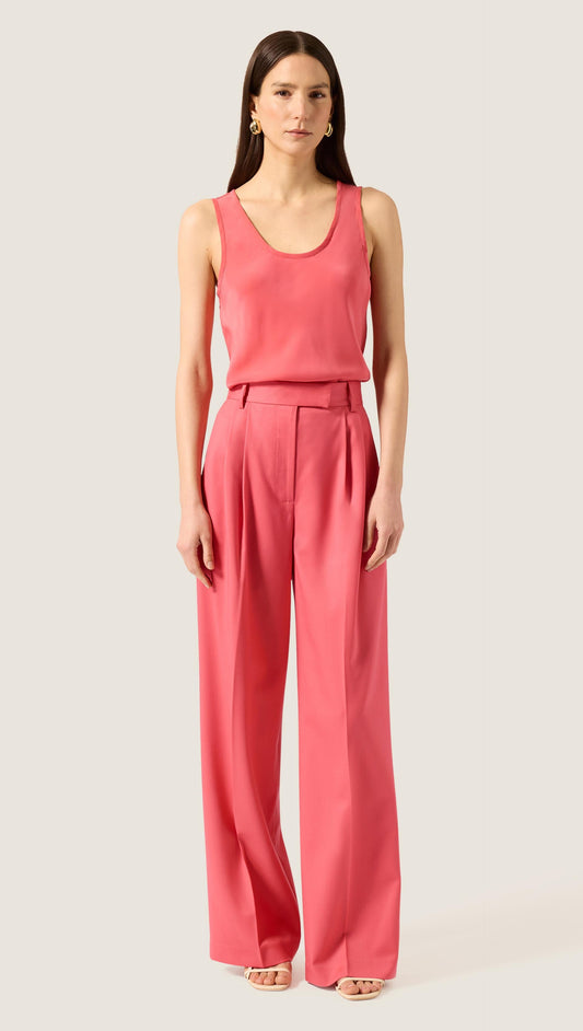 Pleated Trouser in Seasonless Wool | Coral Pink