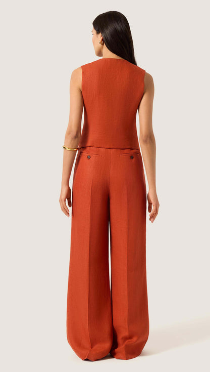 Double-Breasted Waistcoat in Linen Twill | Deep Persimmon